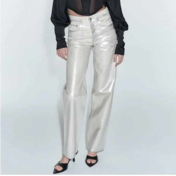 ZARA ZW MID-RISE BOYFRIEND JEANS SILVER - Picture 2 of 8